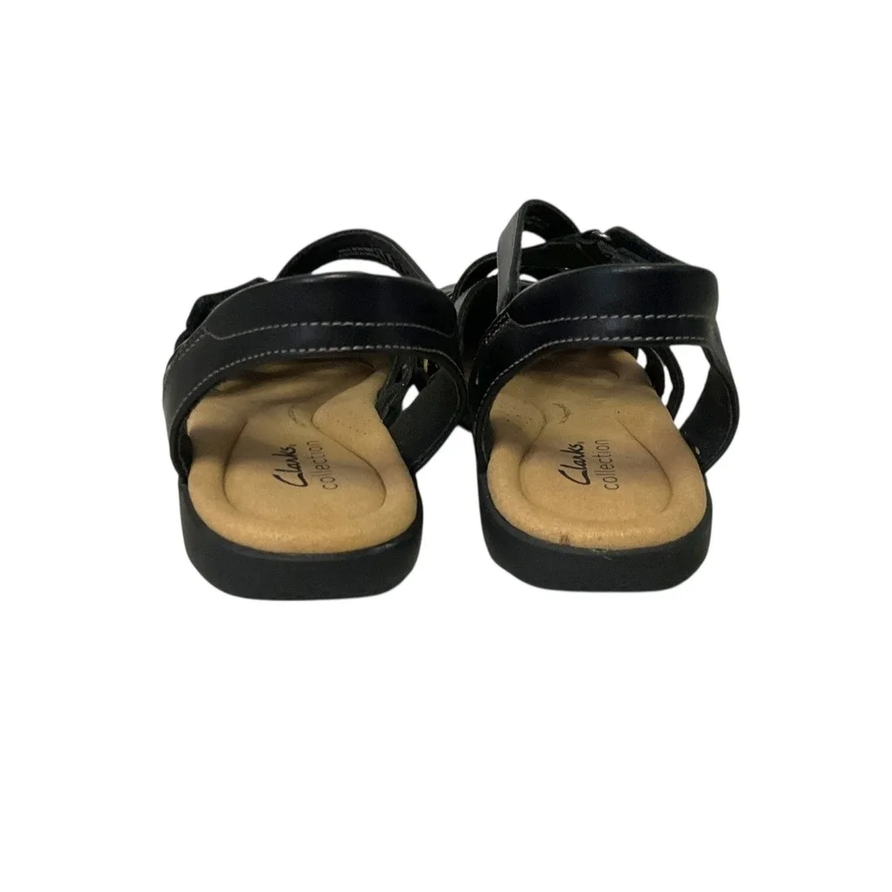 Clarks Collection Women Black Leather Strappy Comfort Slingback Sandals Size 8‎